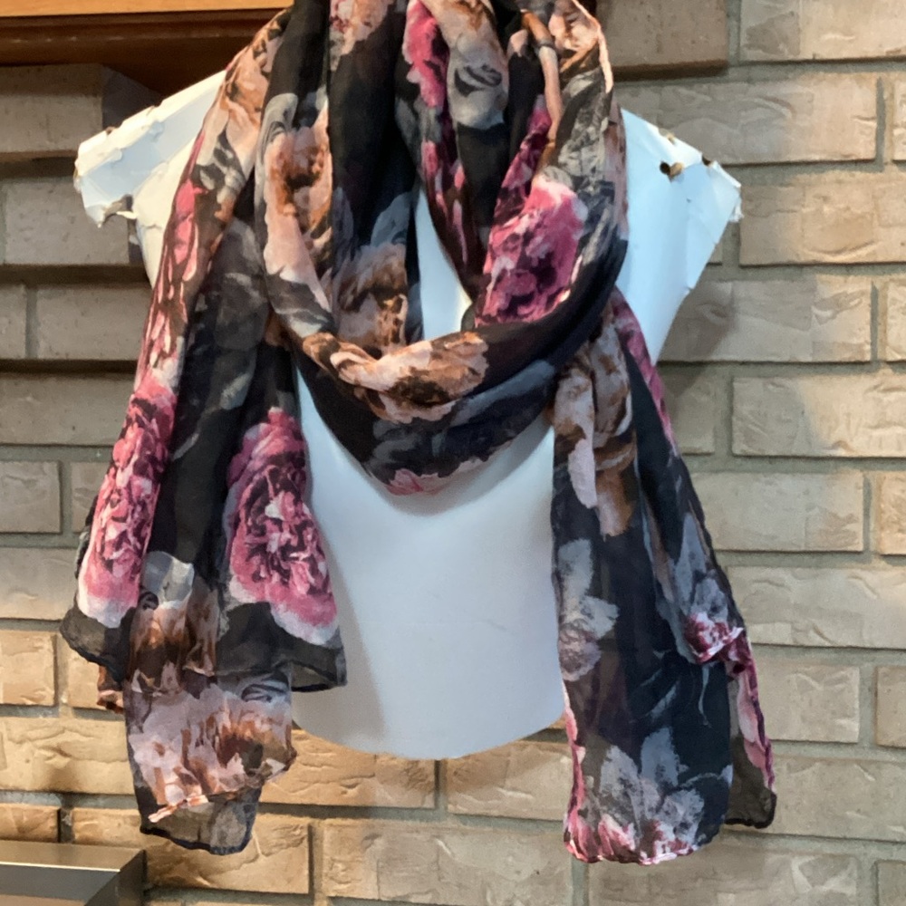 Floral Black and Pink Scarf